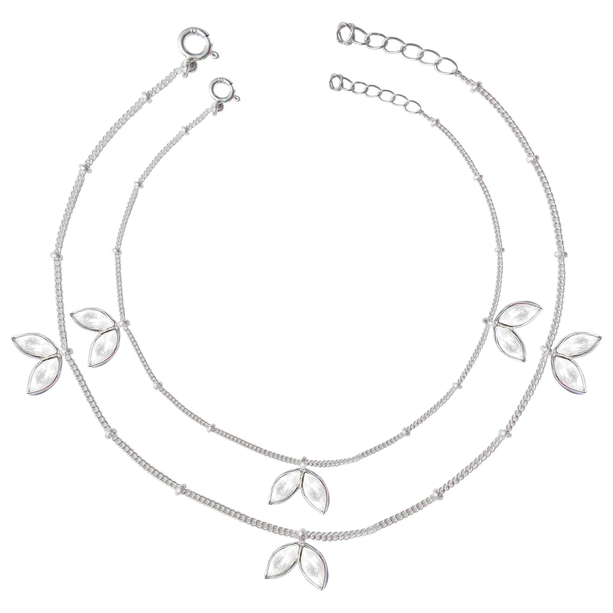 Two Petals Motif Silver 92.5 Anklet