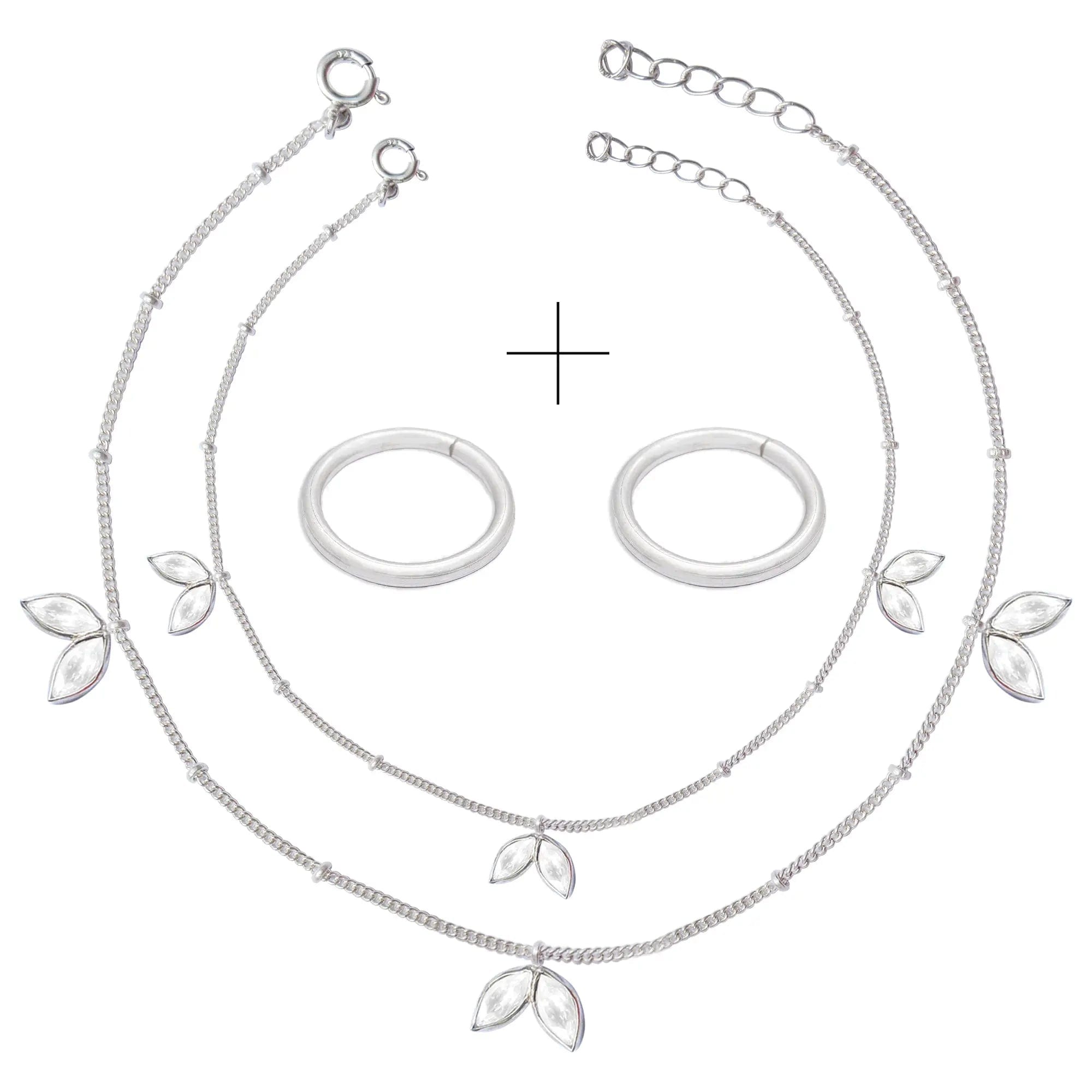 Two Petals Motif Silver 92.5 Anklet