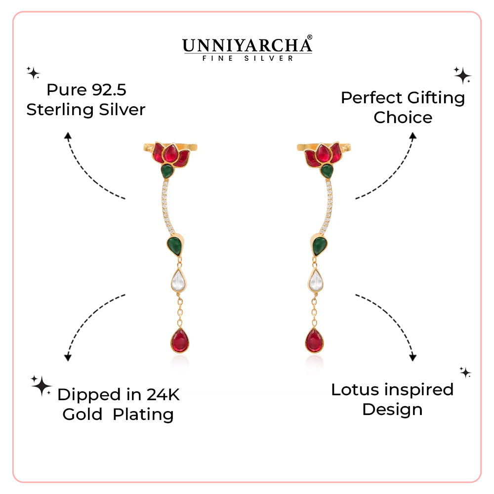 92.5 Sterling Silver Kundan Small Lotus EarCuff
