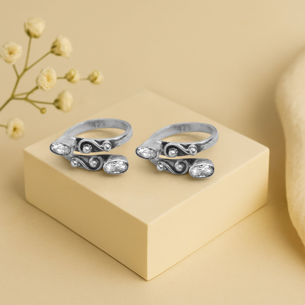 Zircon Sterling Silver Toe Ring (Pair)
