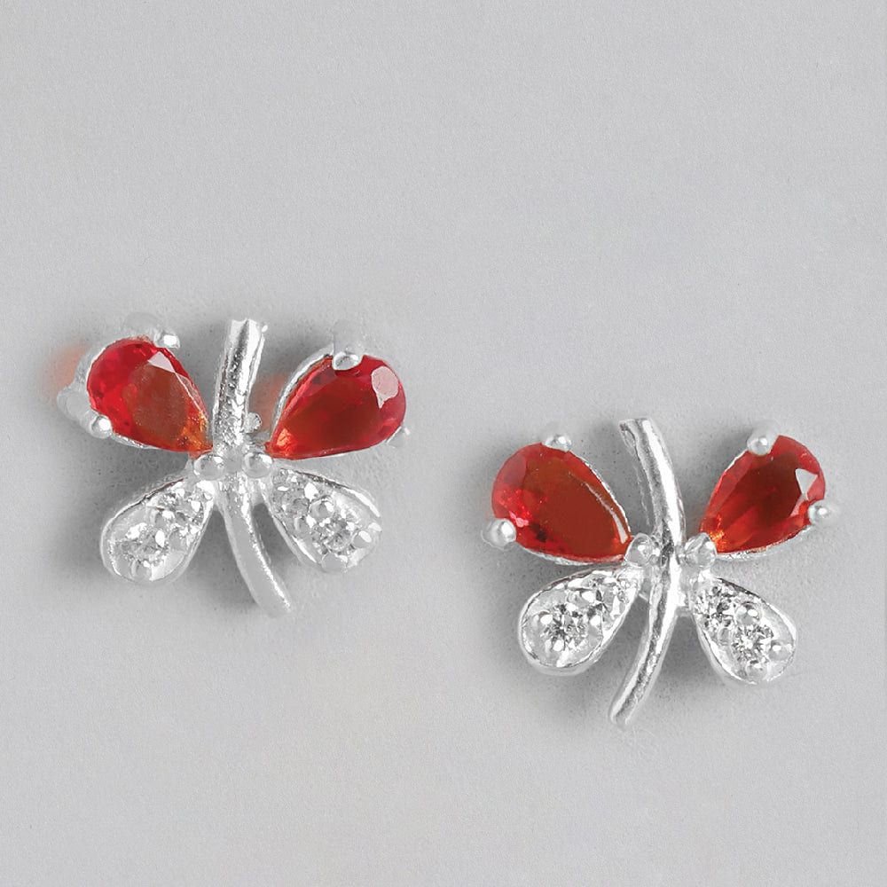 Silver Red Butterfly Earring