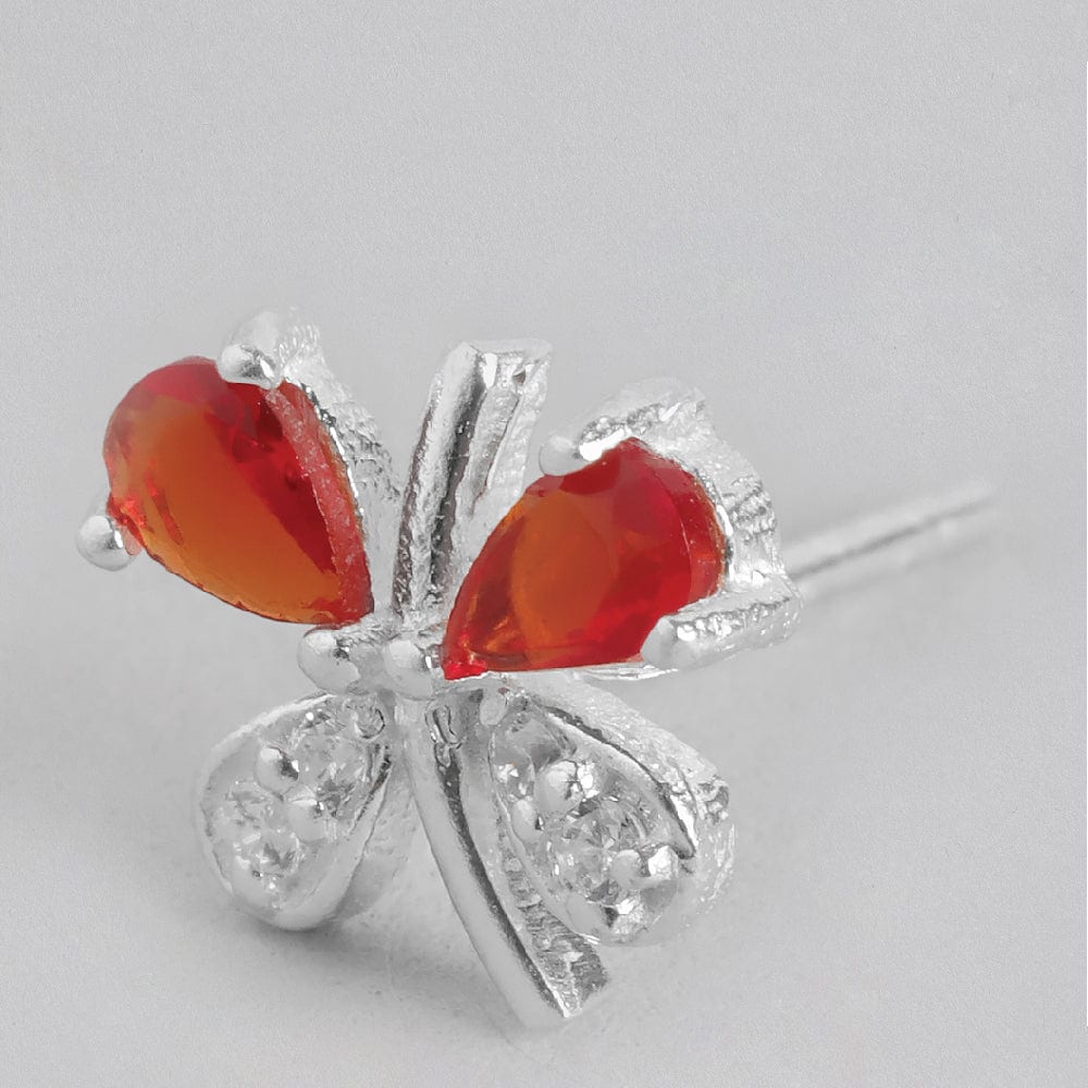 Silver Red Butterfly Earring