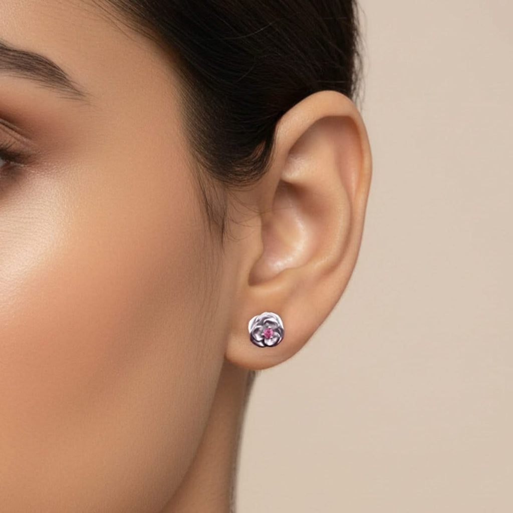 Silver Rose Stud Earrings