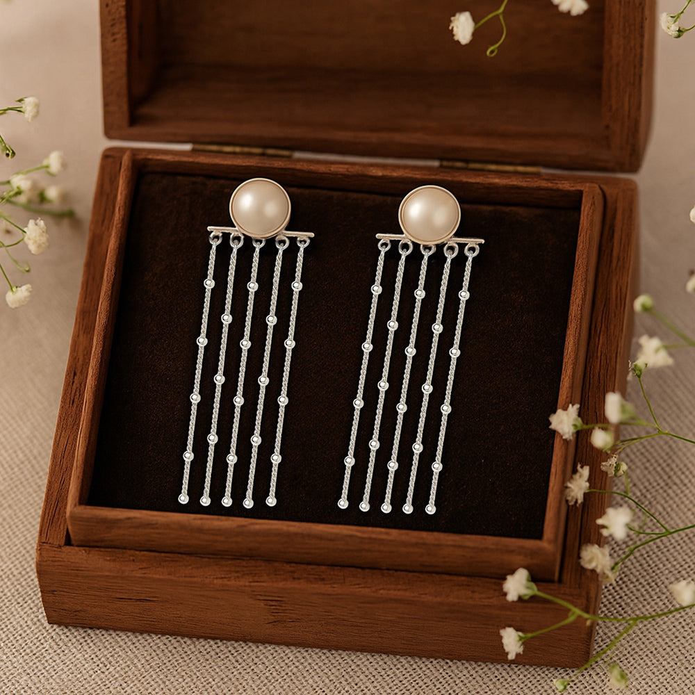 Pure 925 Silver Pearl & Dazzle Earrings