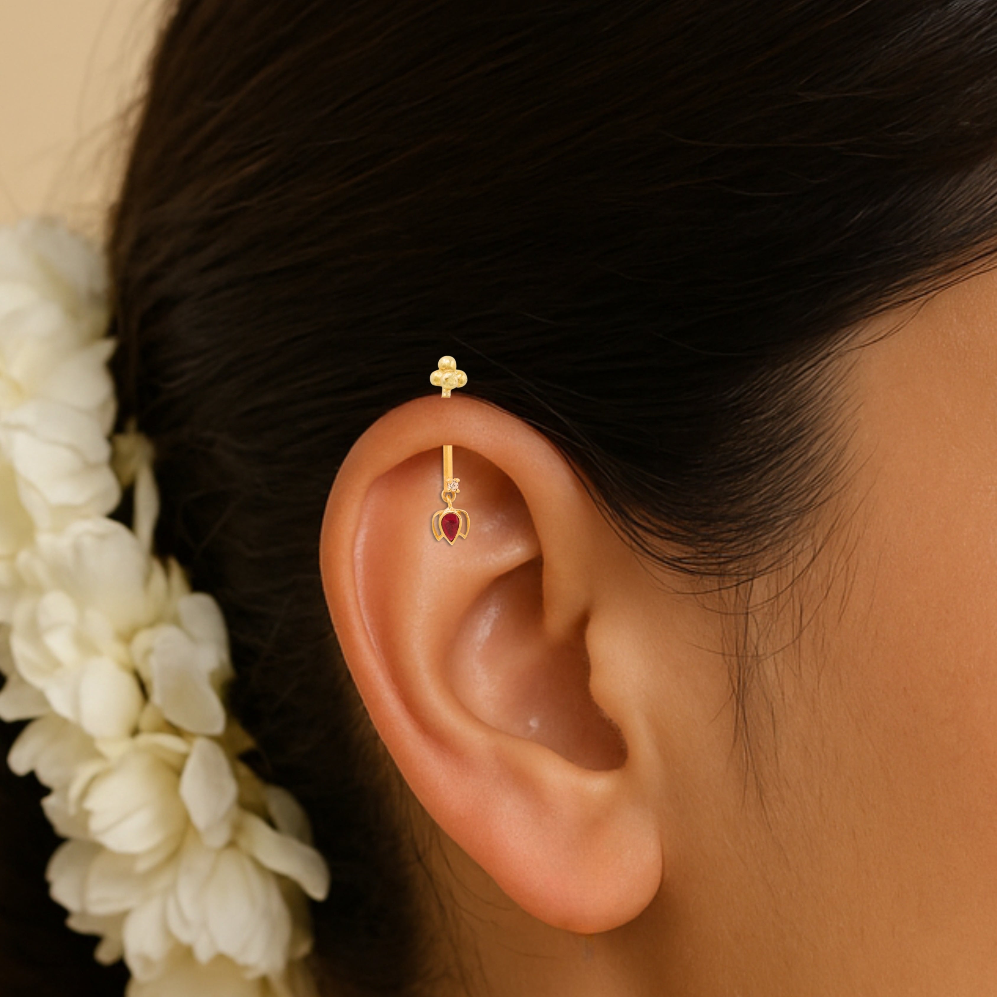 Pure 92.5 Sterling Silver Lotus Bugadi (Pierced)
