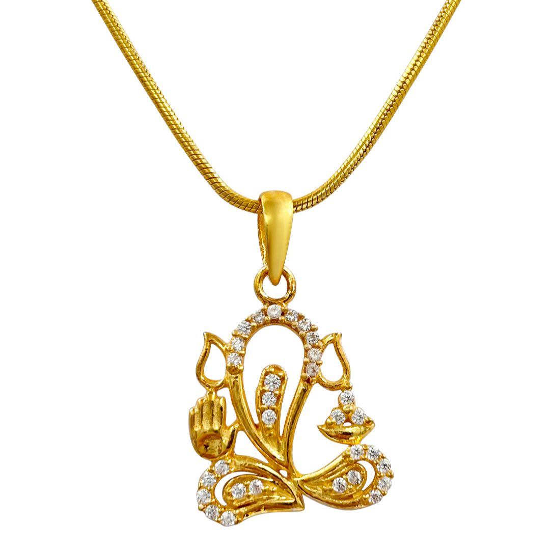92.5 Sterling Silver Ganpati Zircon Pendant and Chain
