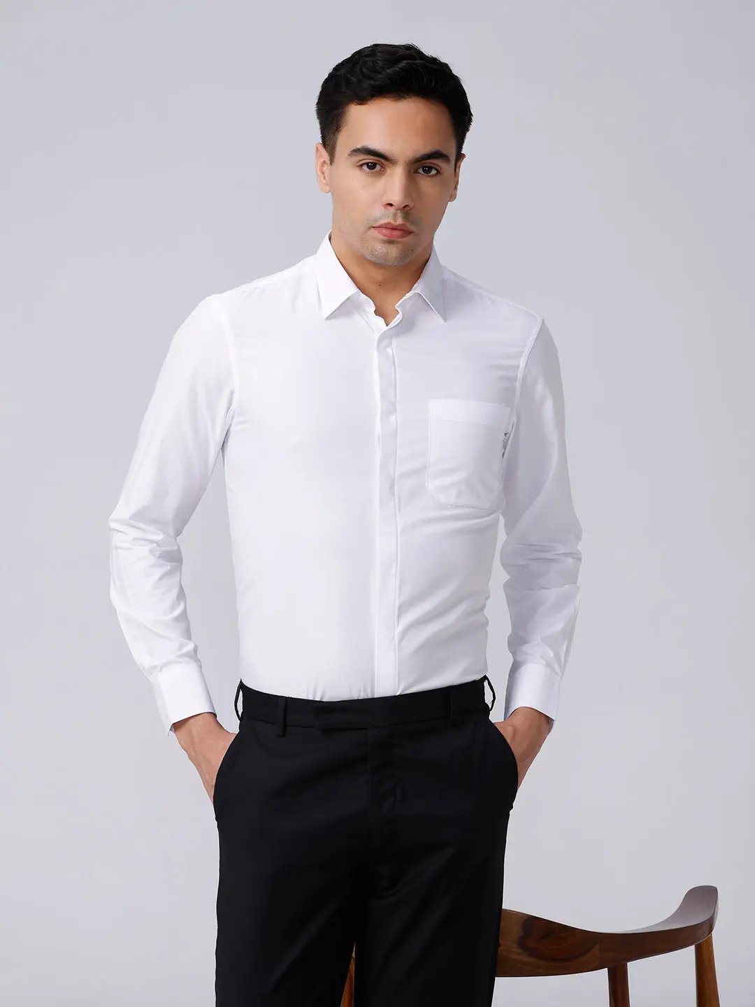 White Cotton Tencel Plain ShirtUnited By Hope