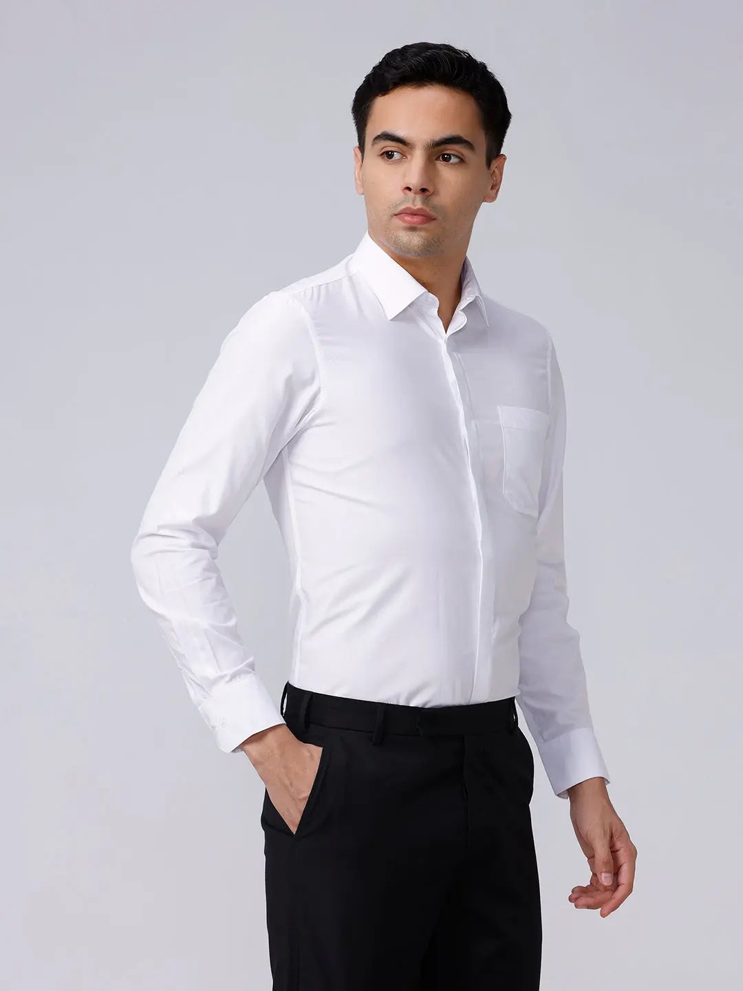 White Cotton Tencel Plain ShirtUnited By Hope