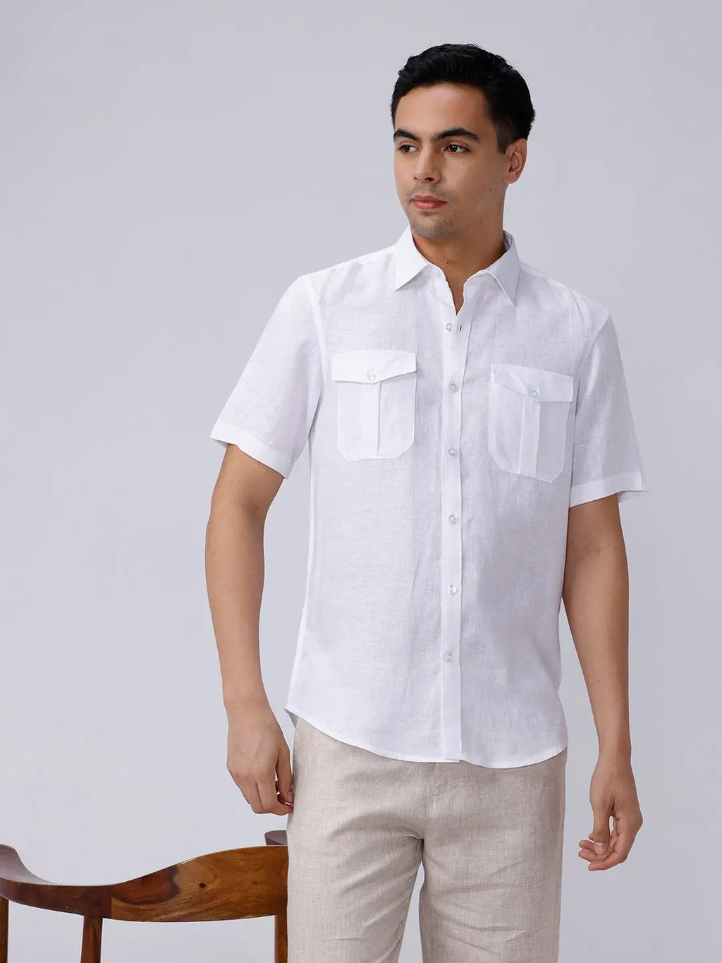 White Double Pocket Short Sleeve Linen ShirtUnited By Hope