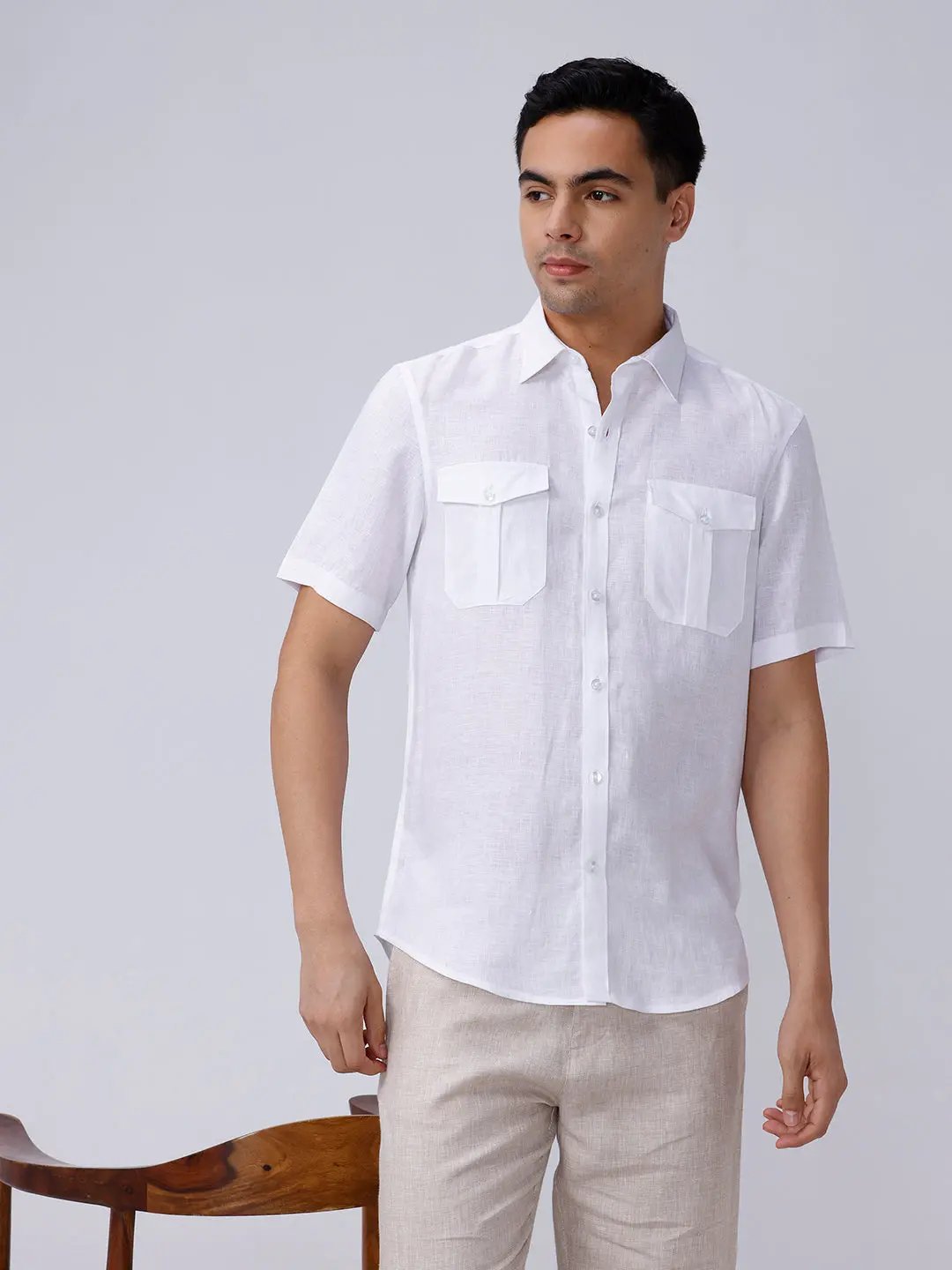 White Double Pocket Short Sleeve Linen ShirtUnited By Hope