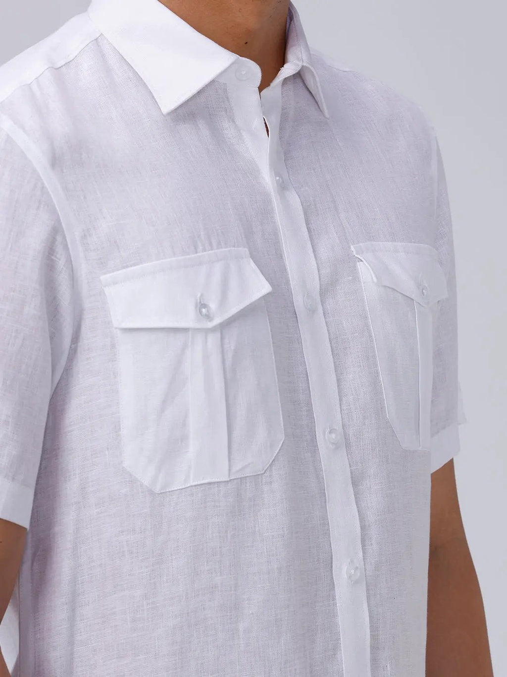 White Double Pocket Short Sleeve Linen ShirtUnited By Hope