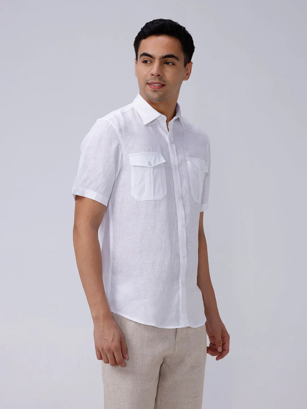 White Double Pocket Short Sleeve Linen ShirtUnited By Hope