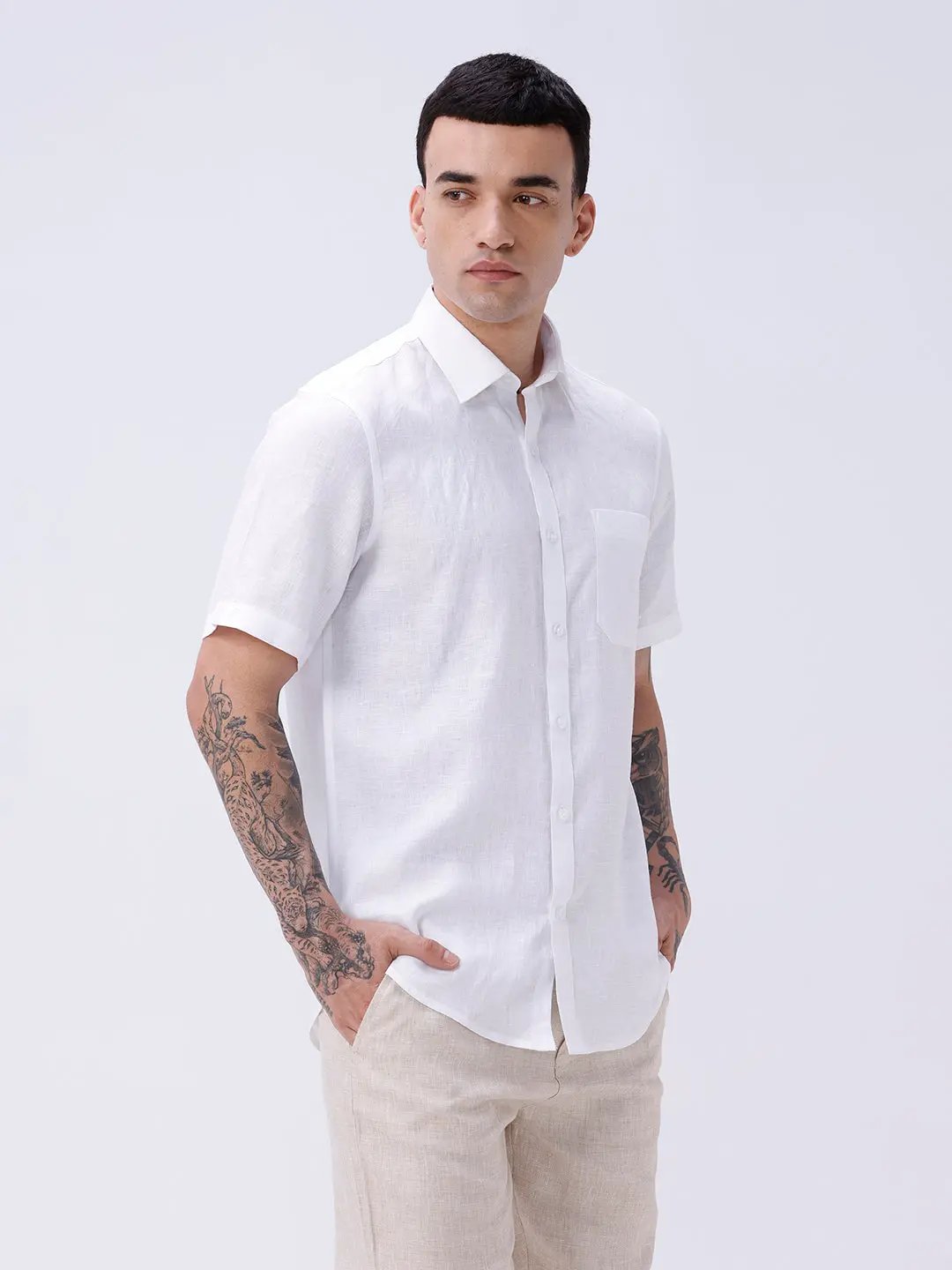 White Short Sleeve Linen ShirtUnited By Hope