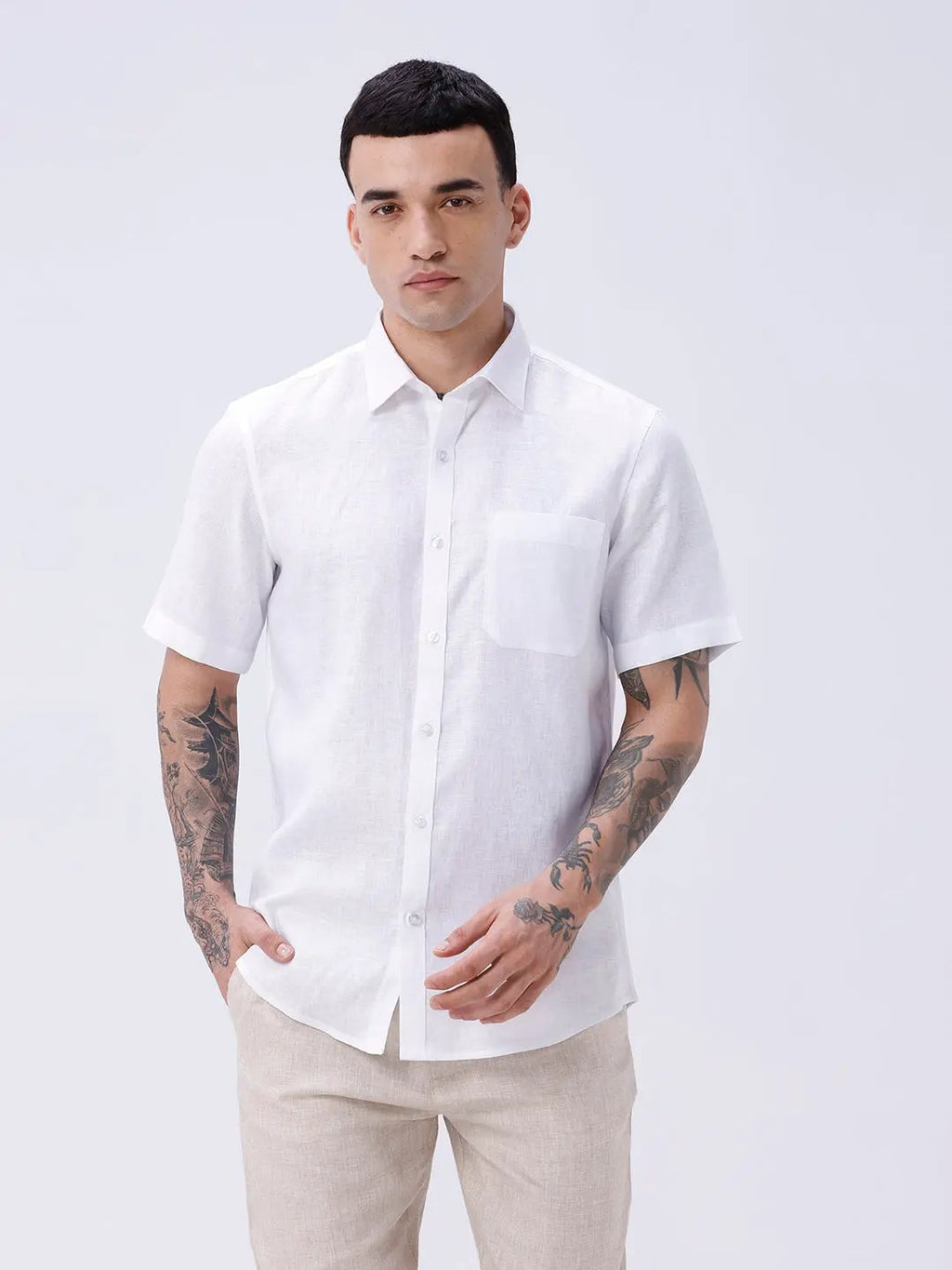 White Short Sleeve Linen ShirtUnited By Hope
