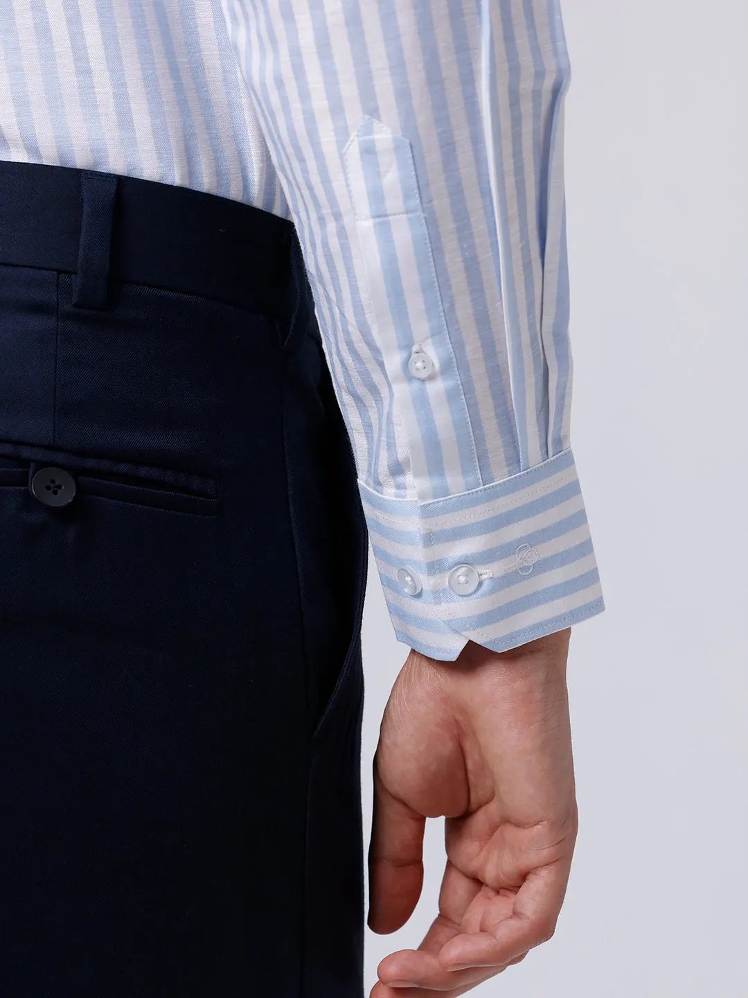 White and Blue Stripes Cotton Linen ShirtUnited By Hope