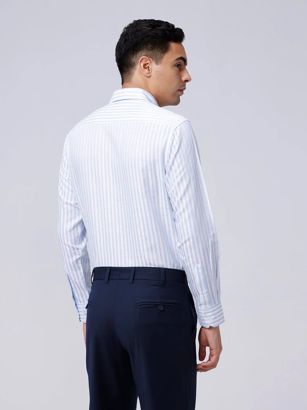 White and Blue Stripes Cotton Linen ShirtUnited By Hope