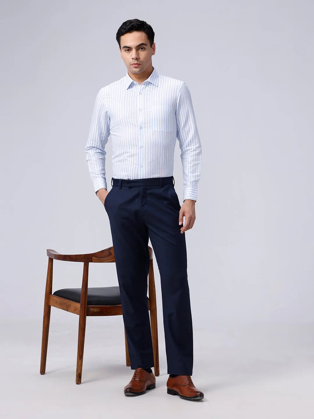 White and Blue Stripes Cotton Linen ShirtUnited By Hope