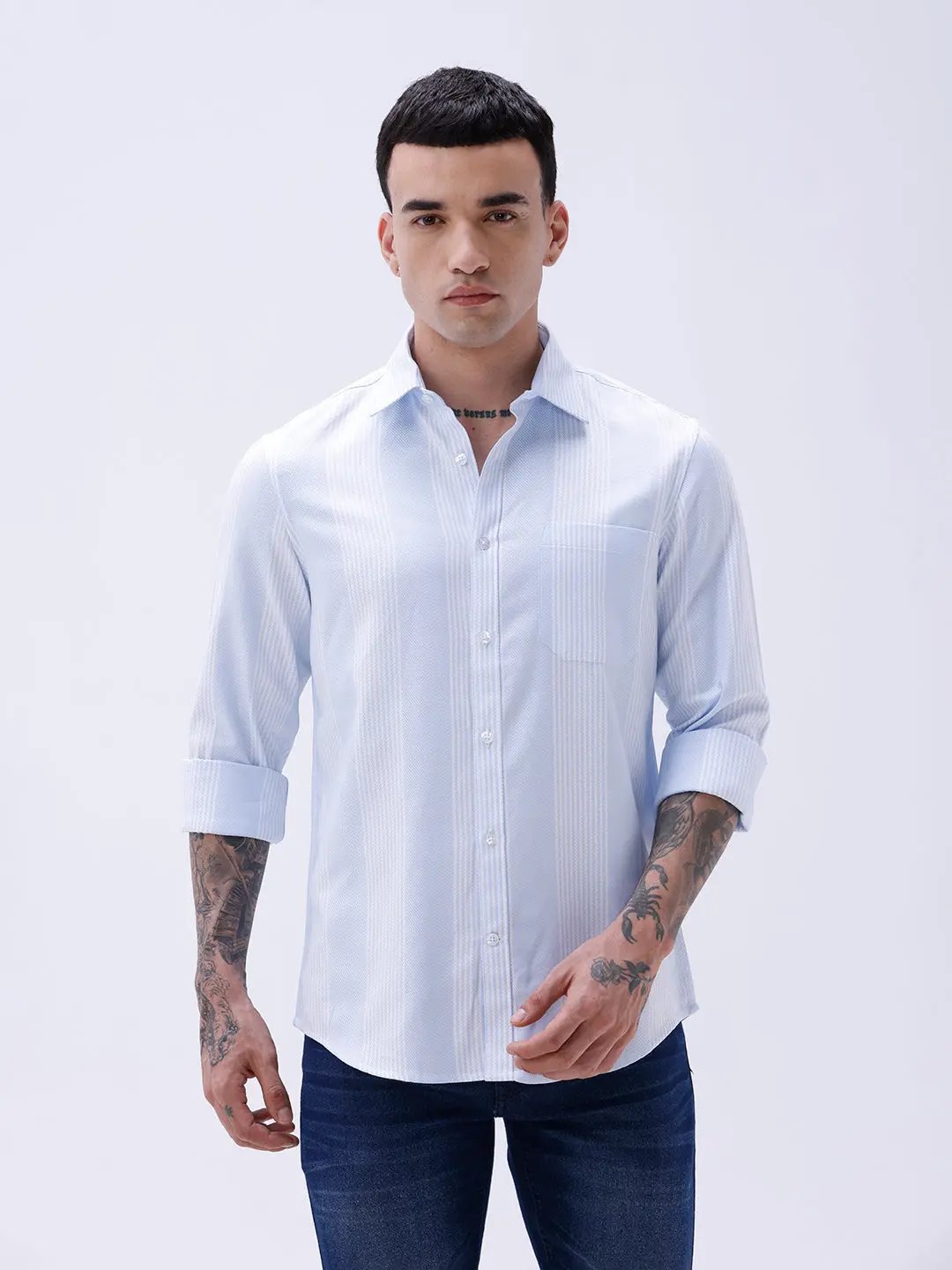 White and Blue Stripes Twill ShirtUnited By Hope