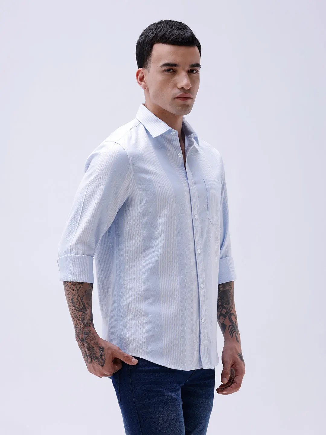White and Blue Stripes Twill ShirtUnited By Hope