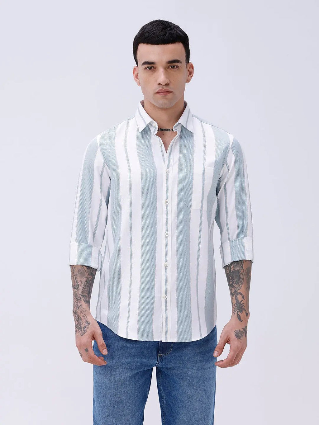 White and Green Stripes Twill ShirtUnited By Hope