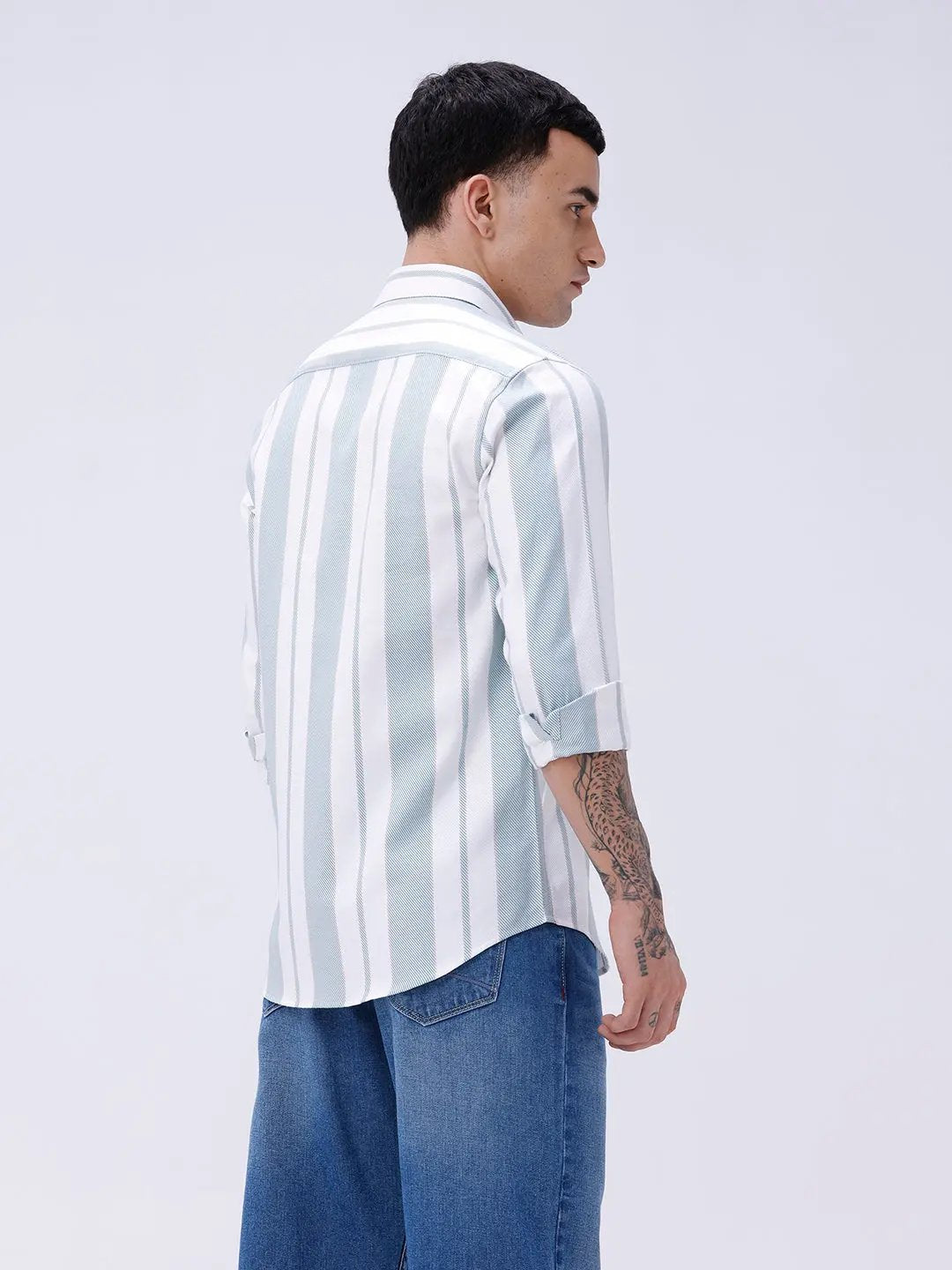White and Green Stripes Twill ShirtUnited By Hope