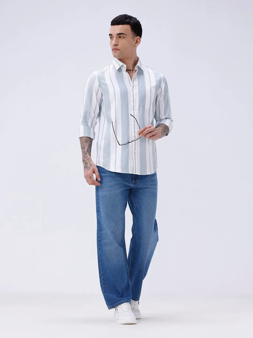 White and Green Stripes Twill ShirtUnited By Hope