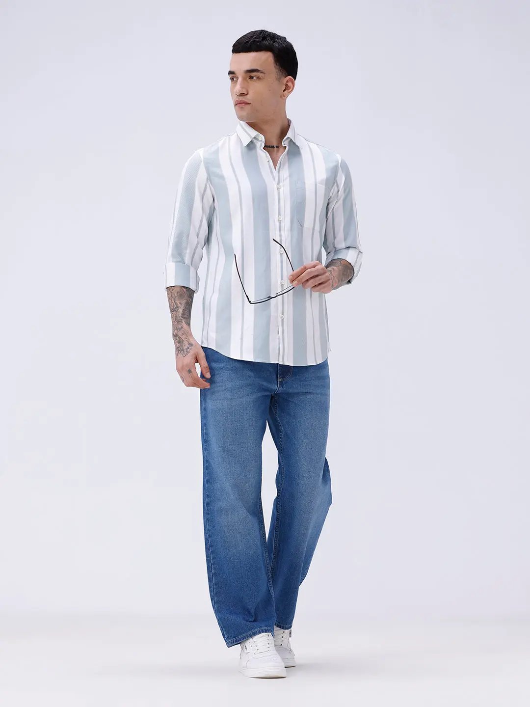 White and Green Stripes Twill ShirtUnited By Hope