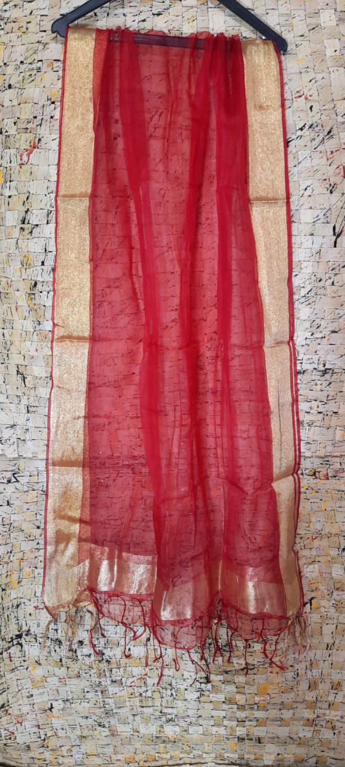 Organza Dupatta – Red – Hand Dyed – Indiehaat