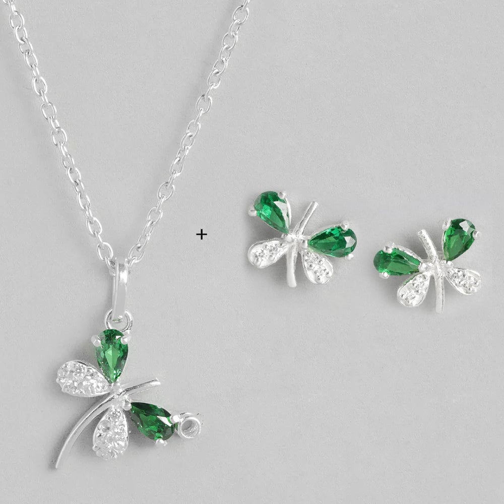 Silver Green Butterfly Necklace