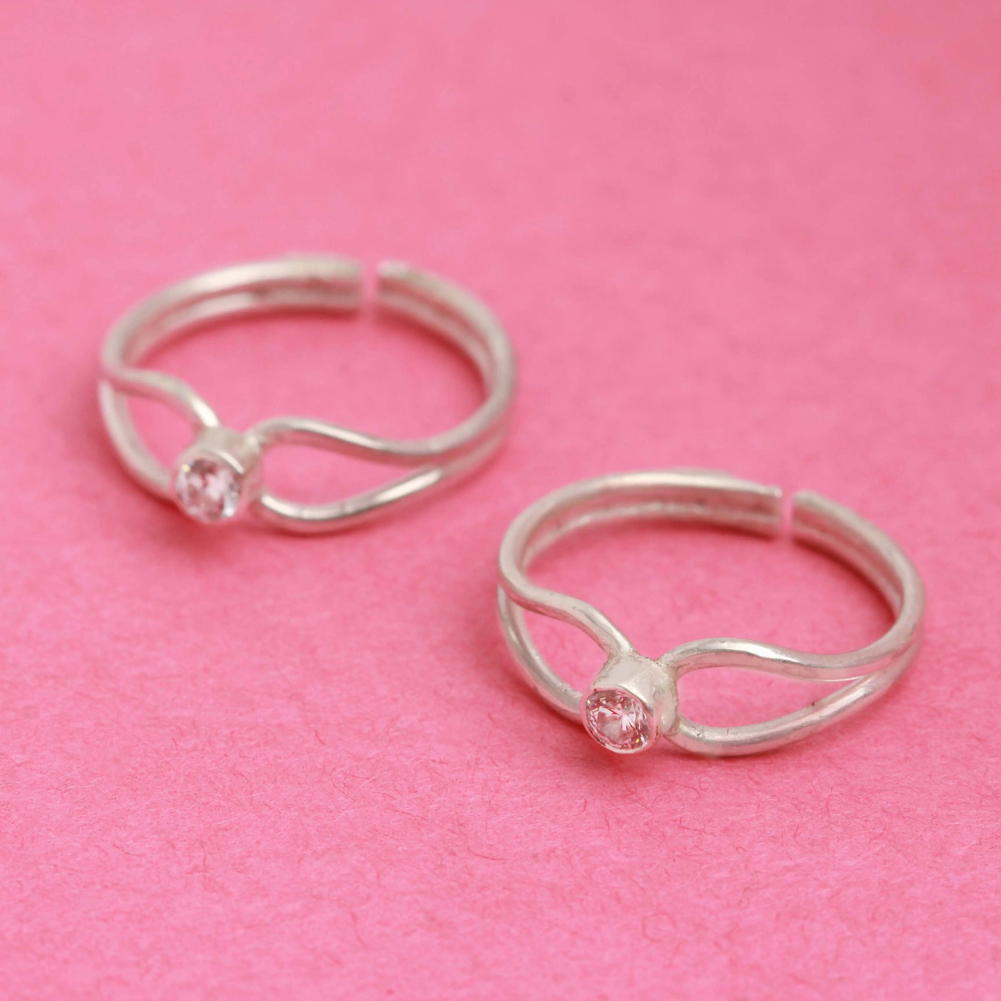 Zircon Sterling Silver Toe Ring (Pair)