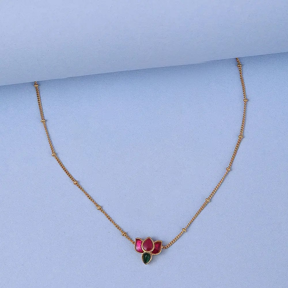 92.5 Sterling Silver Kundan Lotus Anklet - Single