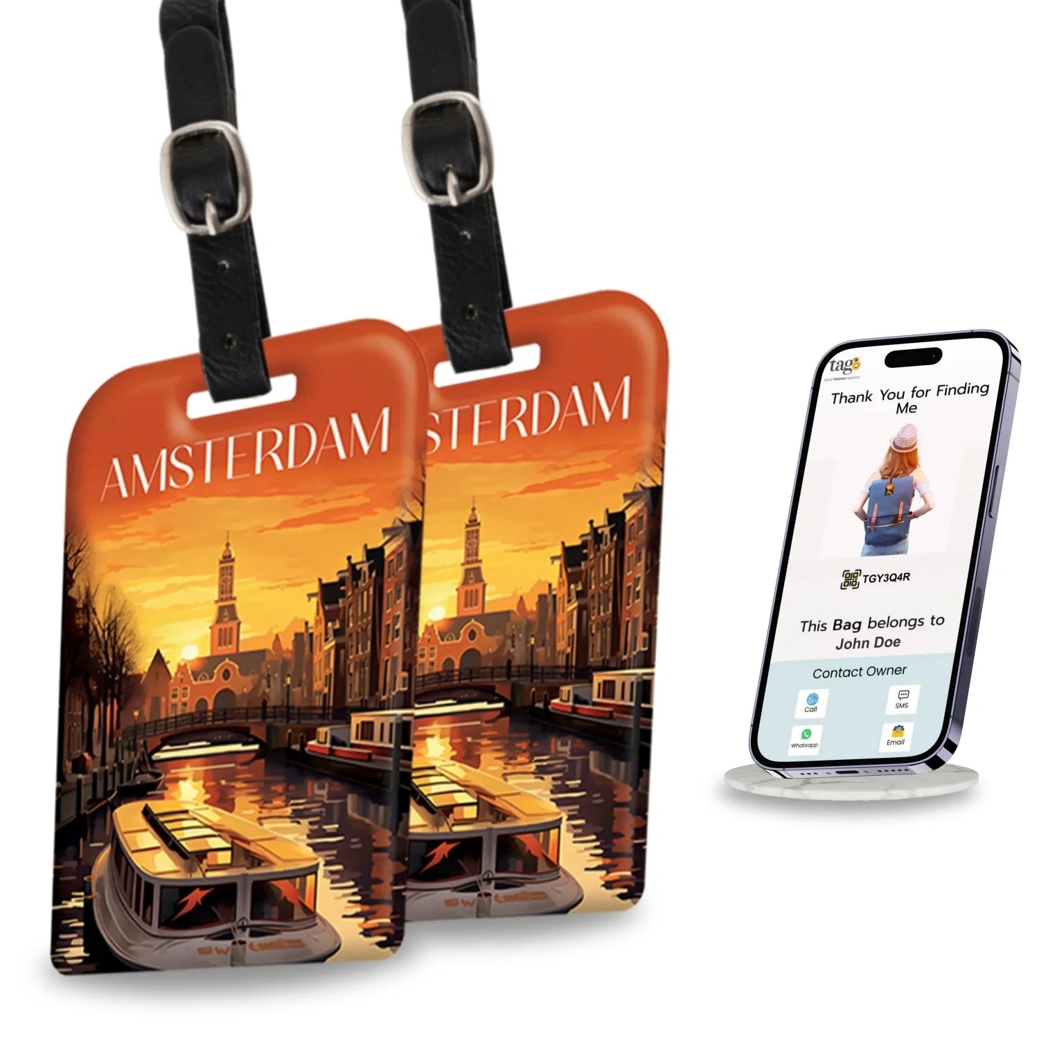 Amsterdam QR Bag Tag by tag8 with secure QR code