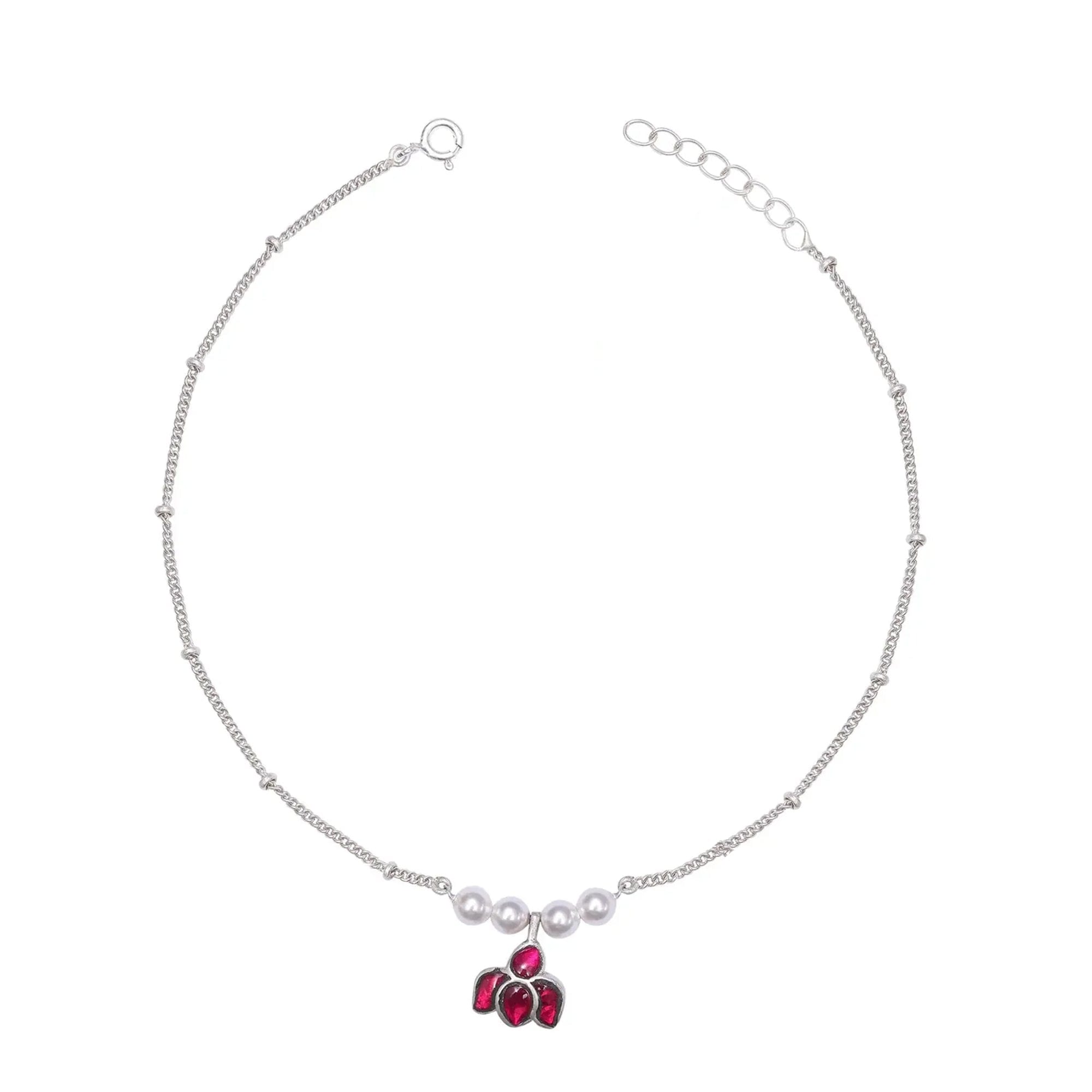 Single Silver lotus pearl anklet
