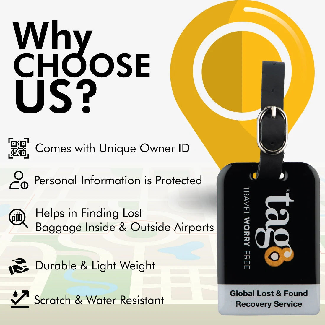 Black Bag Security QR Bag Tag by tag8 for luggage tracking