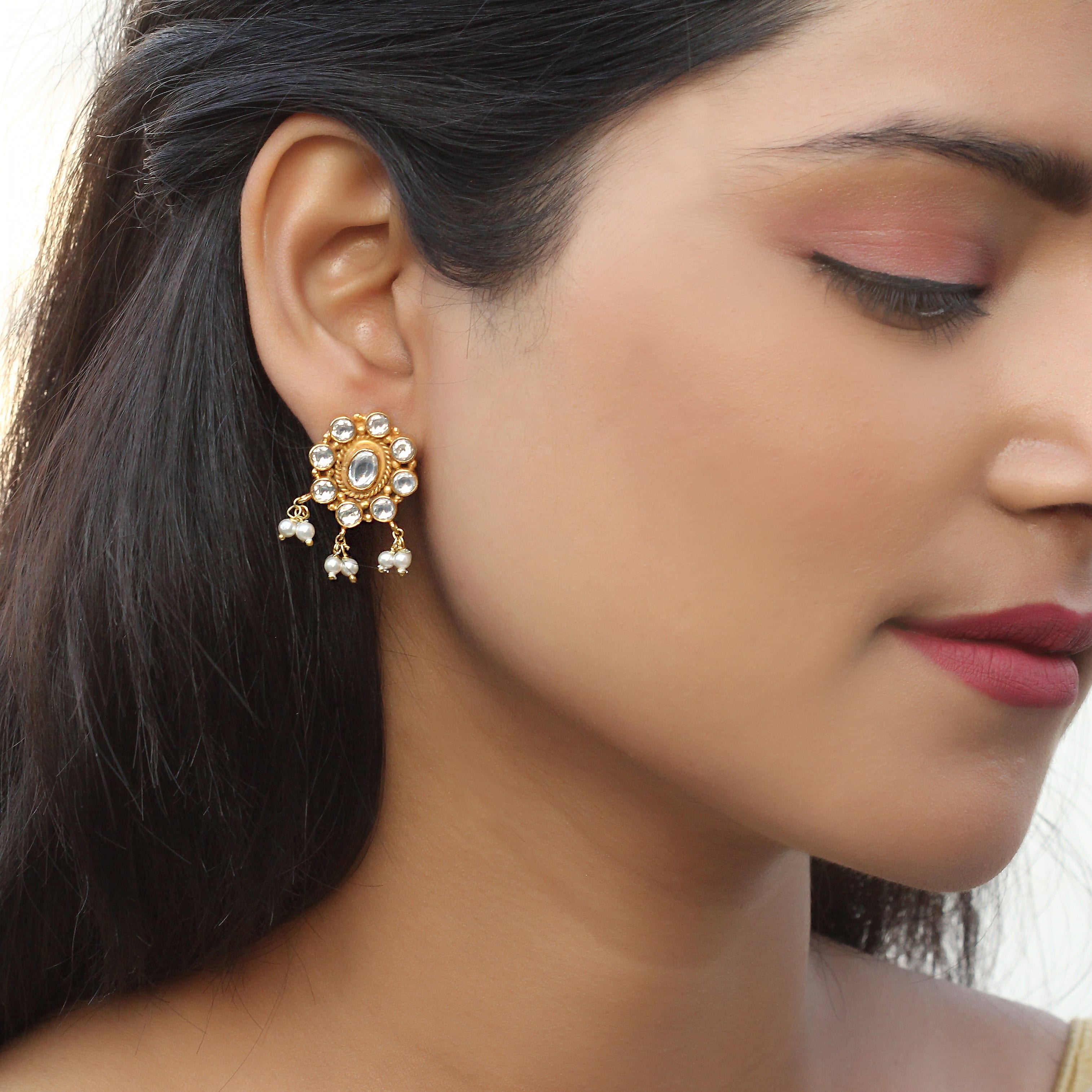 Classic Jadau SIlver Stud Earrings - By Unniyarcha - Original Manufacturers of Silver Jewelry, Gold Plated Jewellery, Fashion Jewellery and Personalized Soul Bands and Personalized Jewelry