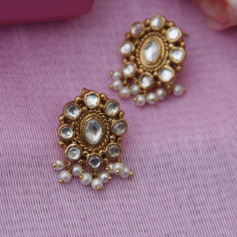 Classic Jadau SIlver Stud Earrings - By Unniyarcha - Original Manufacturers of Silver Jewelry, Gold Plated Jewellery, Fashion Jewellery and Personalized Soul Bands and Personalized Jewelry