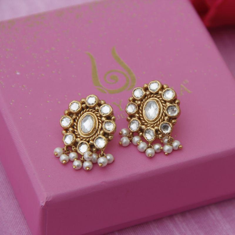 Classic Jadau SIlver Stud Earrings - By Unniyarcha - Original Manufacturers of Silver Jewelry, Gold Plated Jewellery, Fashion Jewellery and Personalized Soul Bands and Personalized Jewelry