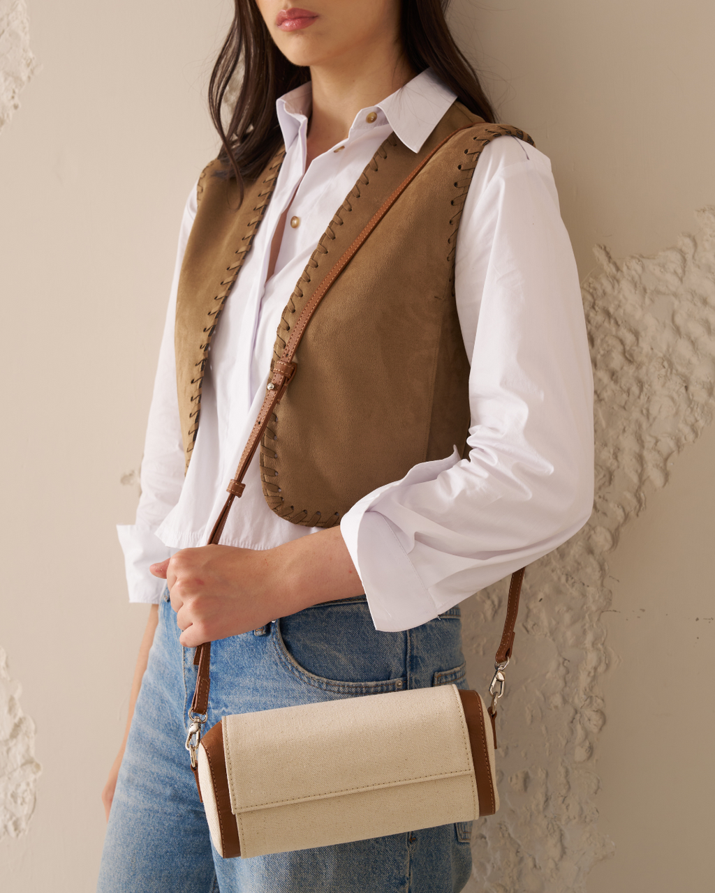 Cream Canvas Clutch Bag