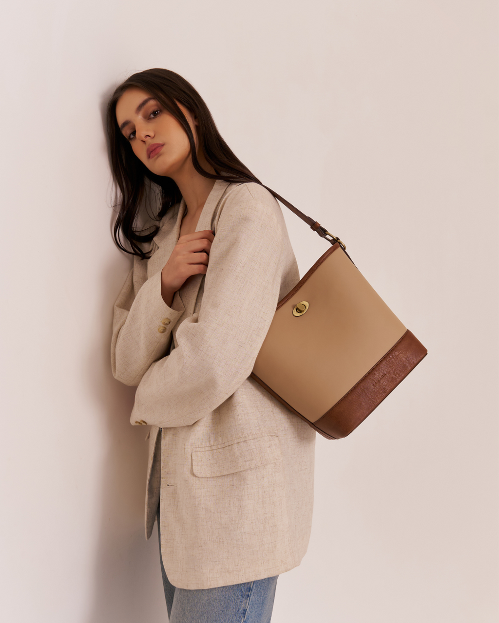 Crescent Bucket Mocha Tote Bag