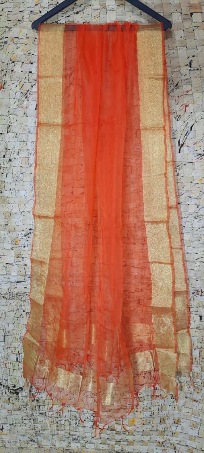 Organza Dupatta – Orange – Hand Dyed – Indiehaat  
