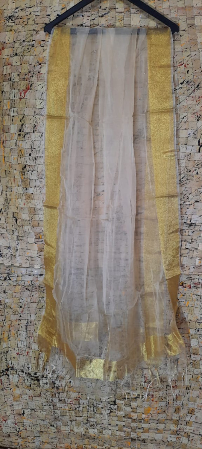 Organza Dupatta – White – Hand Dyed – Indiehaat  