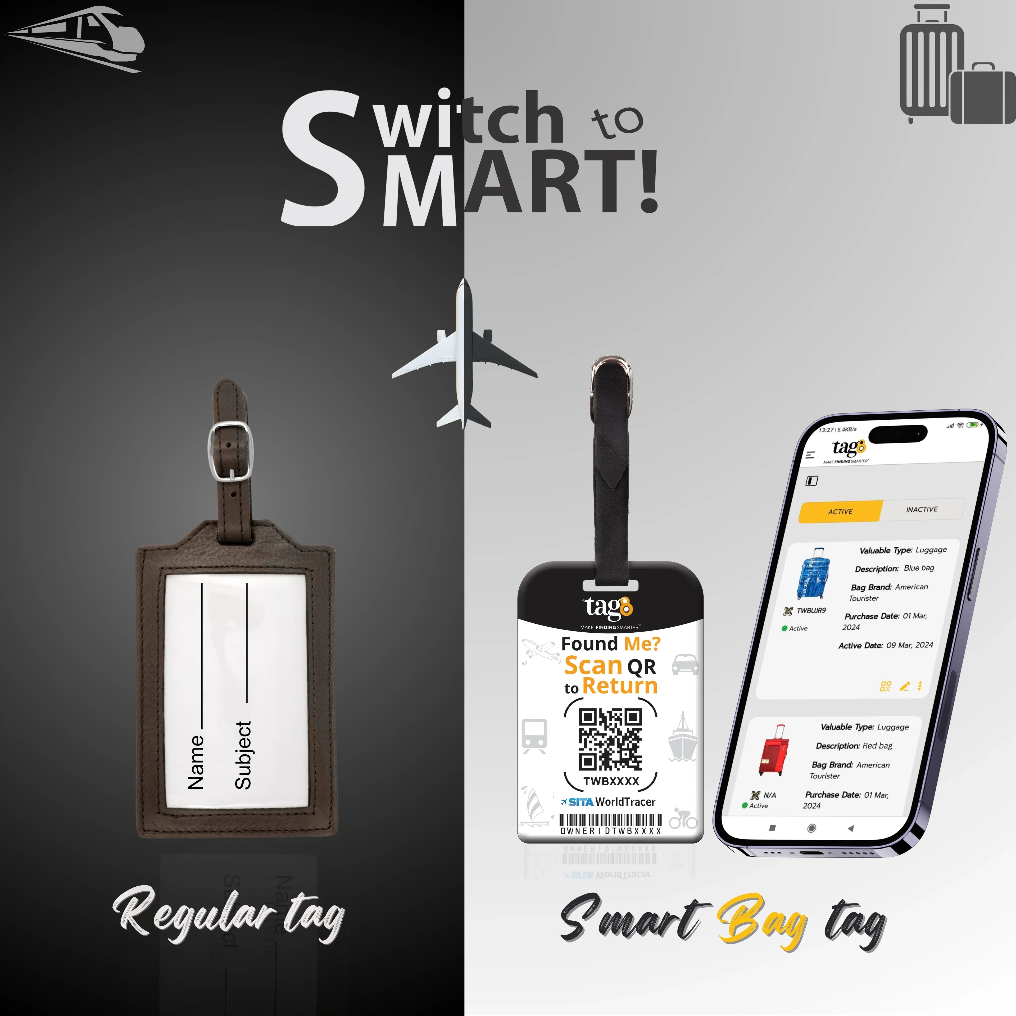 Germany QR Bag Tag by tag8 for secure luggage recovery
