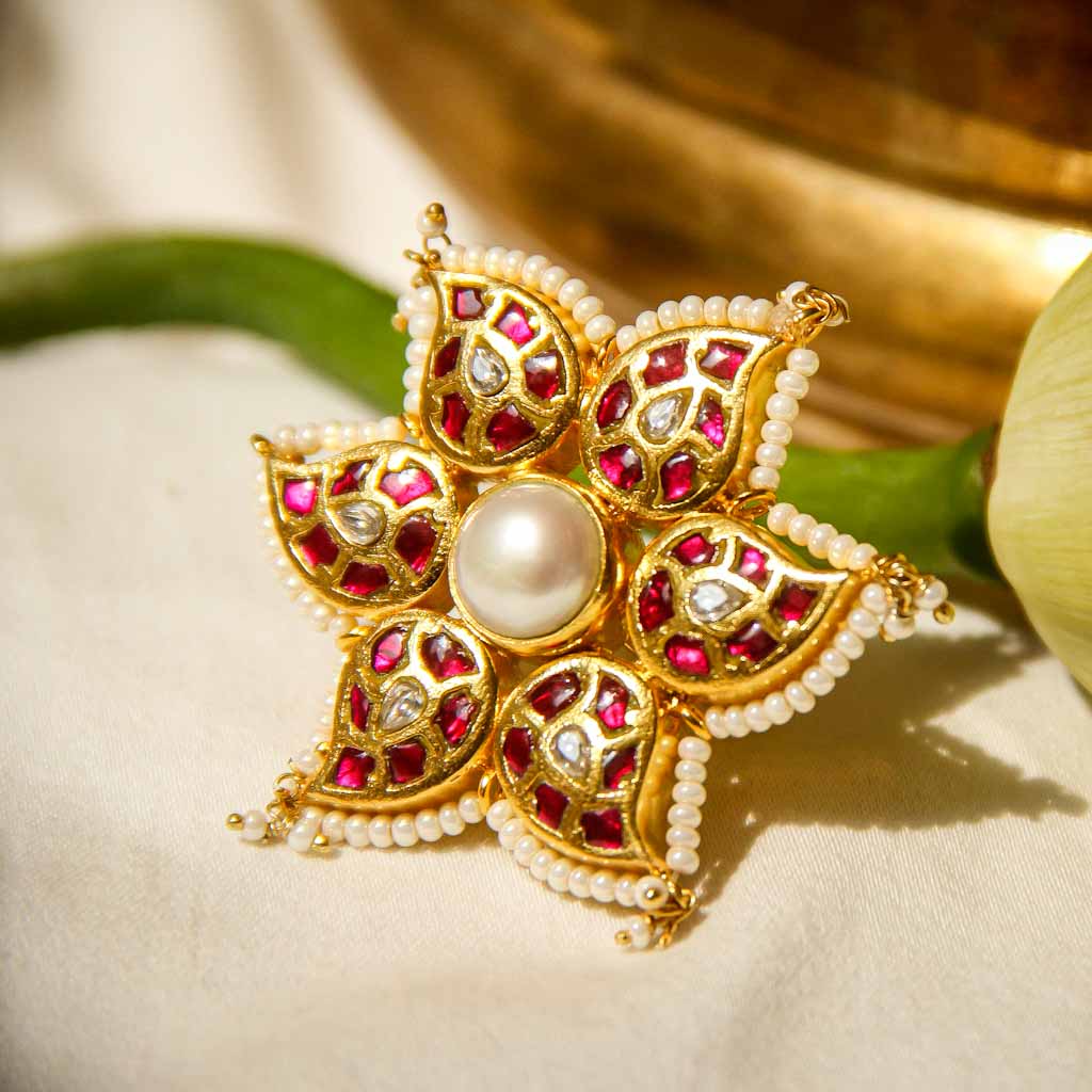 Gold Plated Silver Kundan Flower Choker Necklaces Ring - By Unniyarcha - Original Manufacturers of Silver Jewelry, Gold Plated Jewellery, Fashion Jewellery and Personalized Soul Bands and Personalized Jewelry