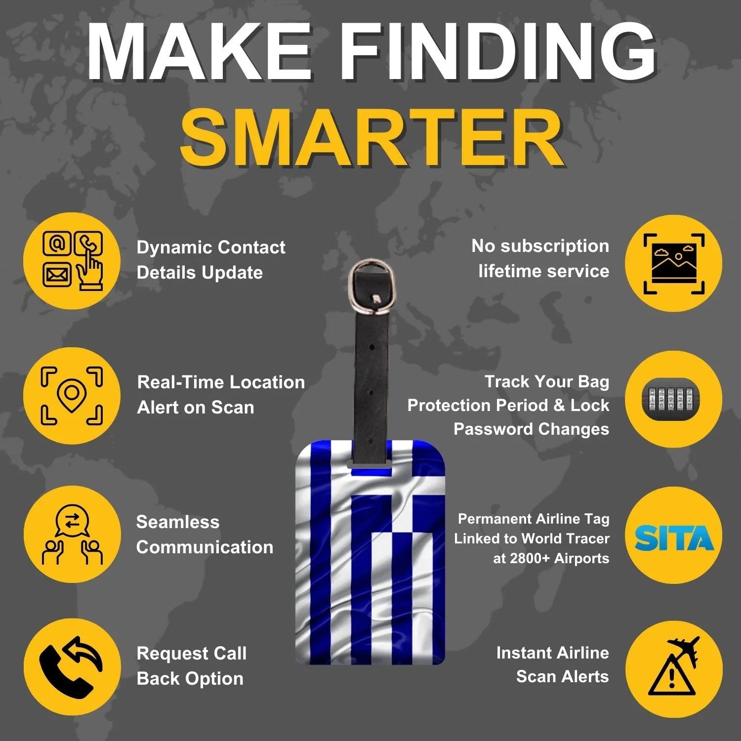 Greece QR Bag Tag by tag8 with QR code for bag security