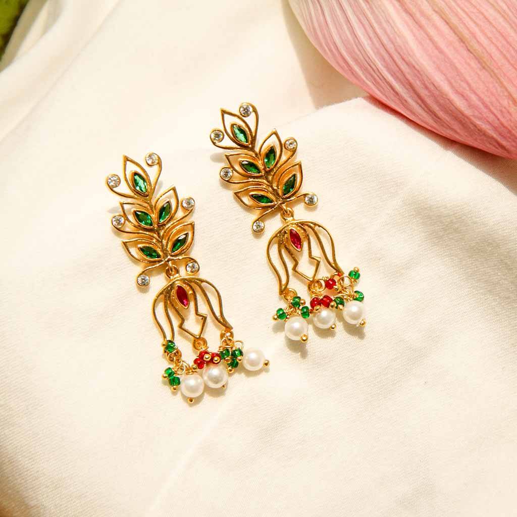 Green Pink Zircon Gold Plated Silver Earrings Earrings - By Unniyarcha - Original Manufacturers of Silver Jewelry, Gold Plated Jewellery, Fashion Jewellery and Personalized Soul Bands and Personalized Jewelry