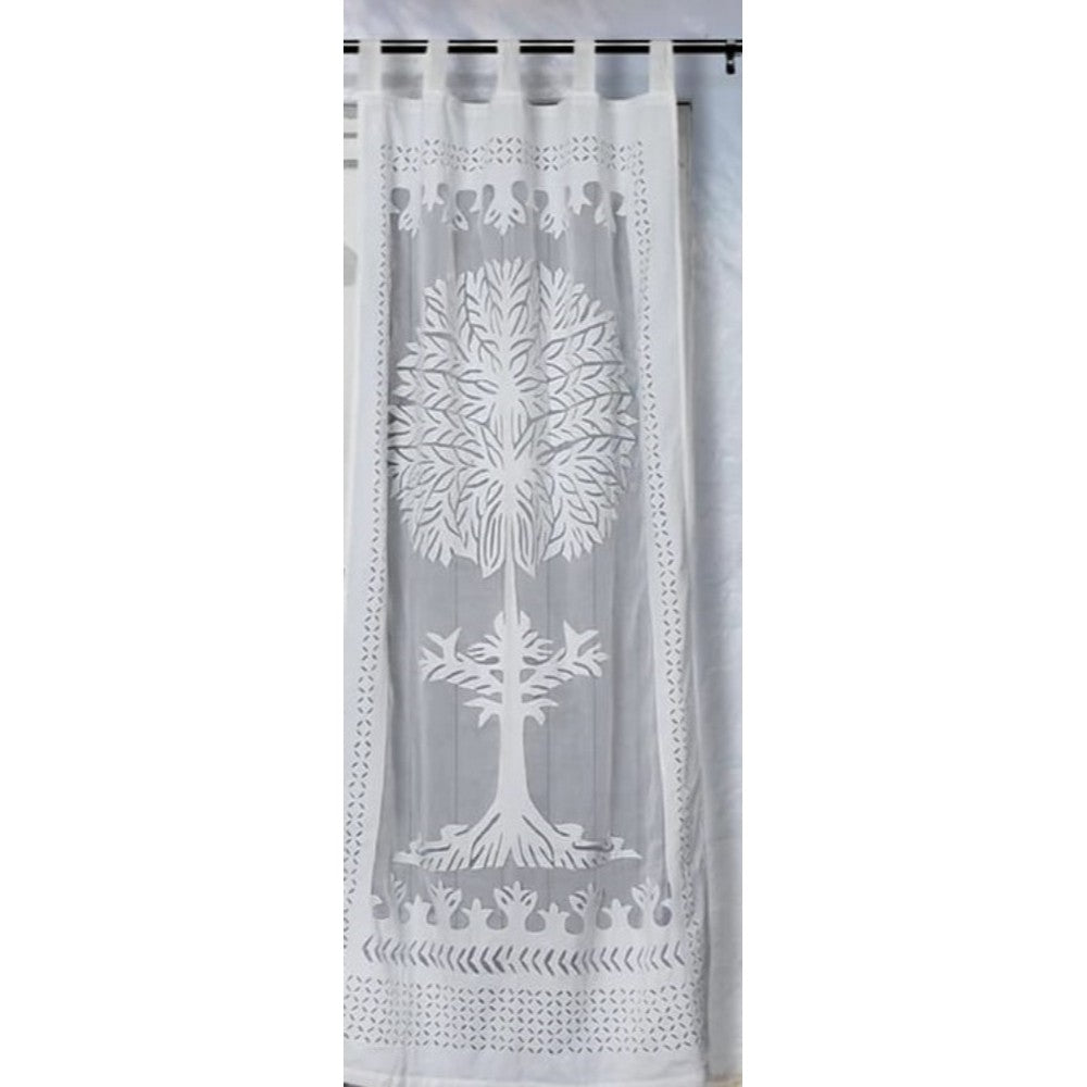 Applique Work Wall Hanging White Curtain
Size - 44"X84" (3.5 X 7 Ft)-Indiehaat