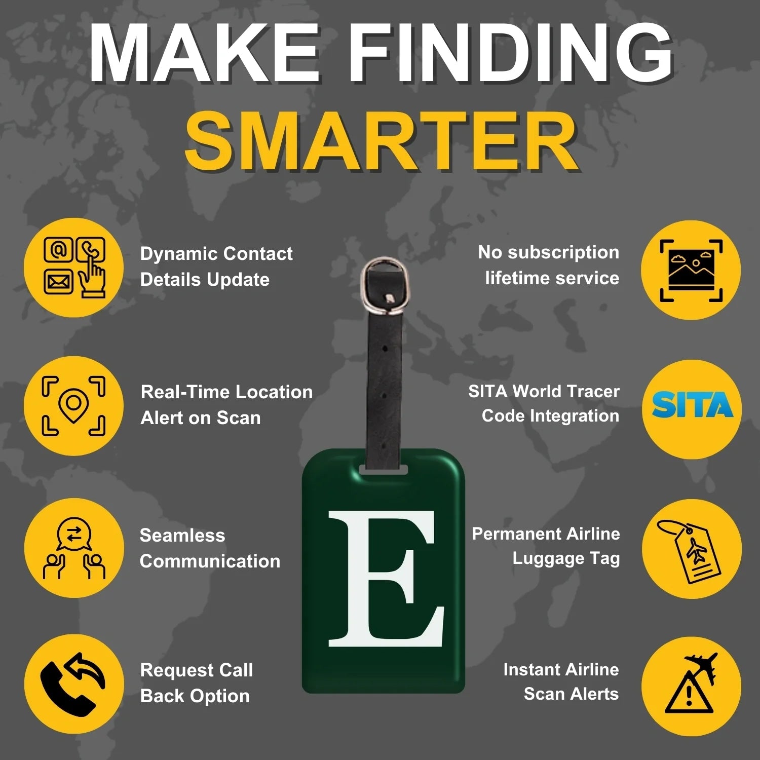 QR tag for bag with initial E