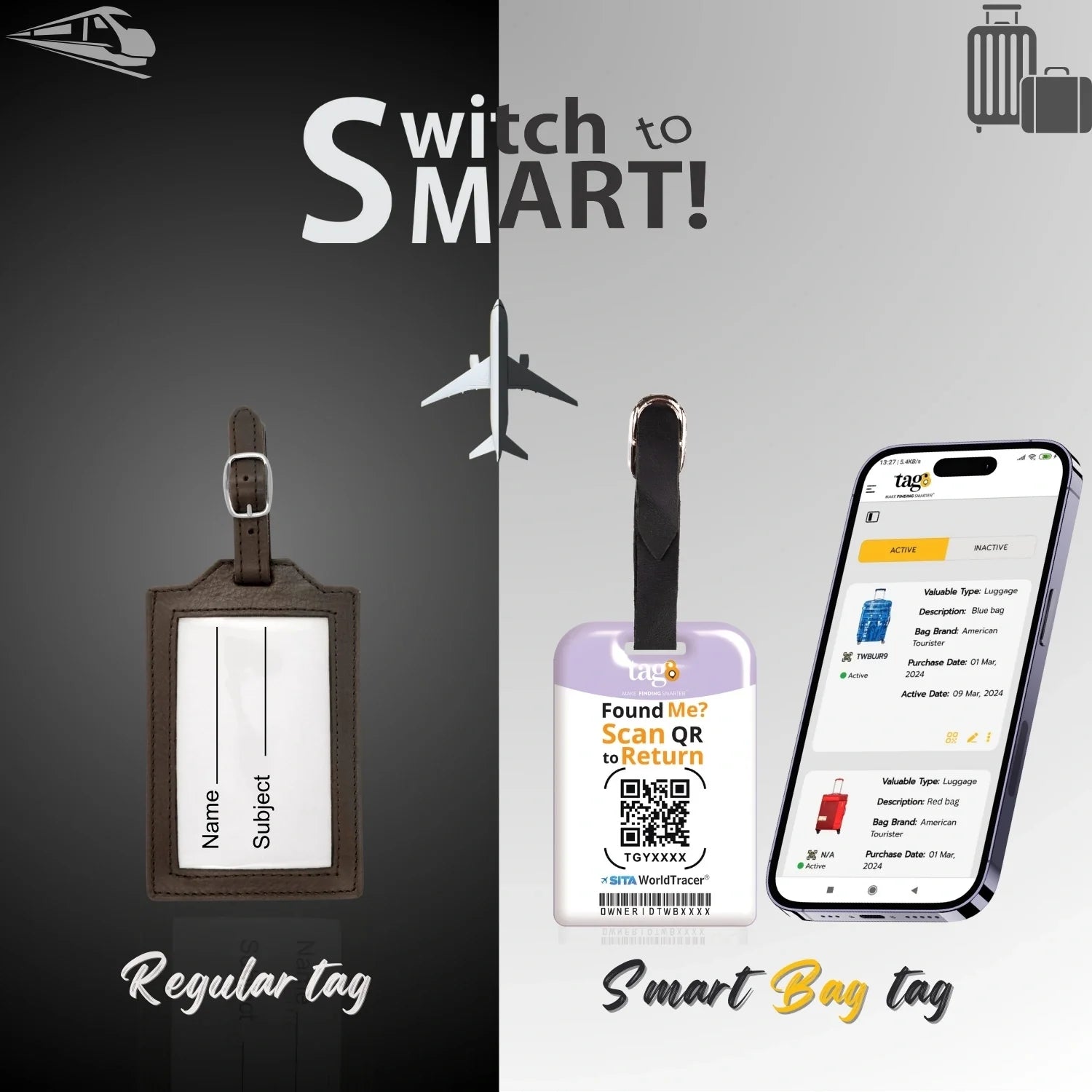 QR tag for bag with initial J