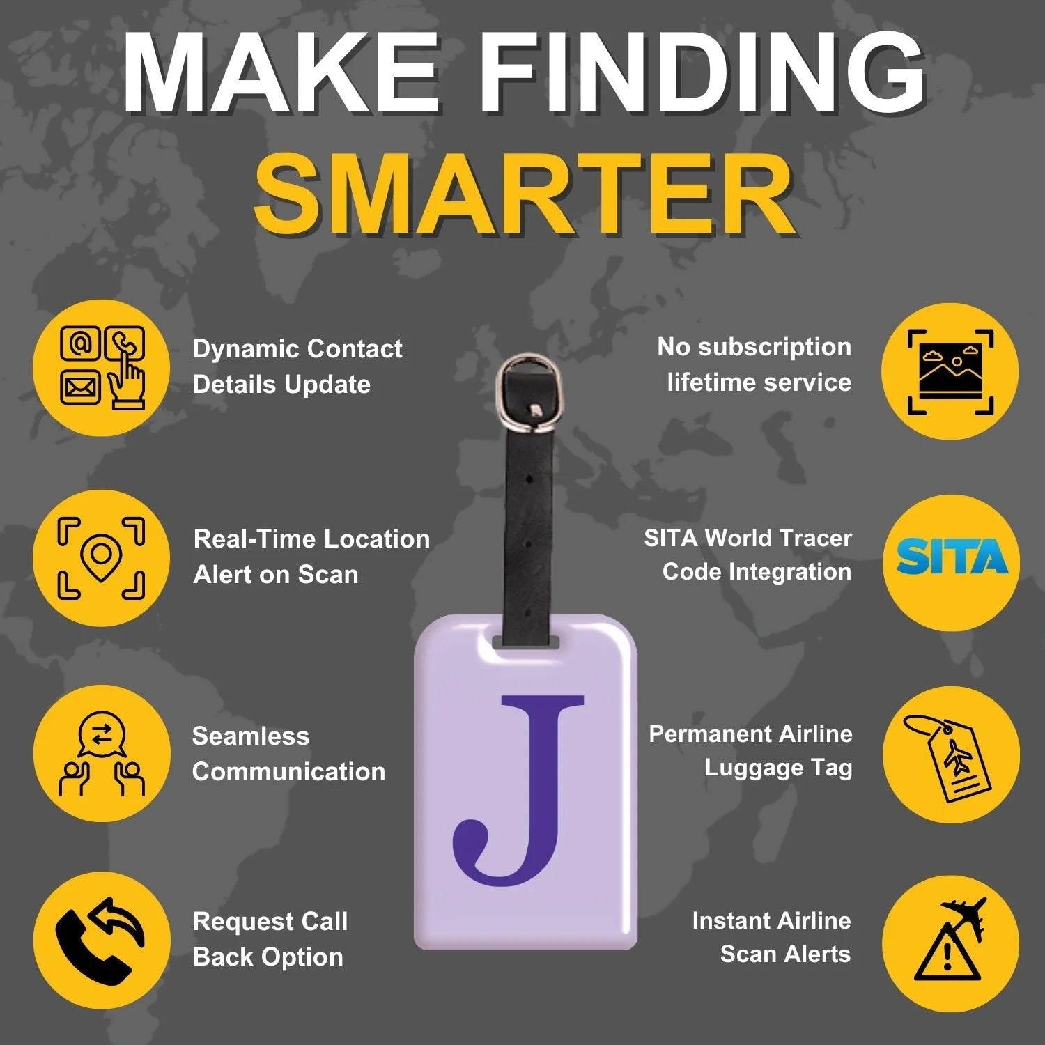QR tag for bag with initial J