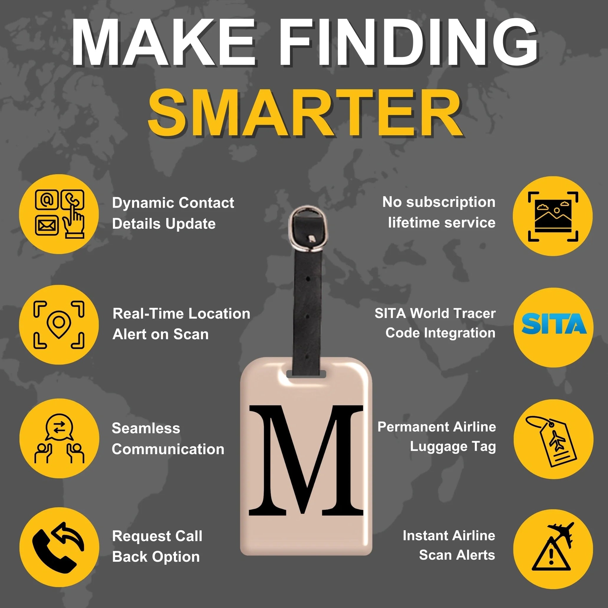  QR tag for bag with initial M
